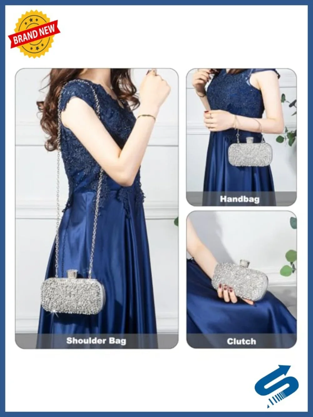 Sparkly Rhinestone Crystal Clutch Bag Sequin Bridal Evening Purse